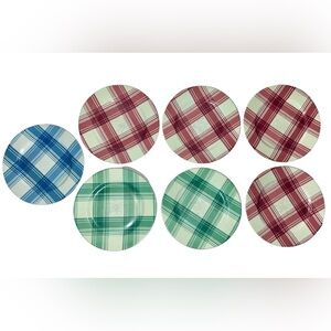 Lot of 8 Plaid Plates Patrick Frey Plate Limoges Salad Dinner 8 1/2” Dish
